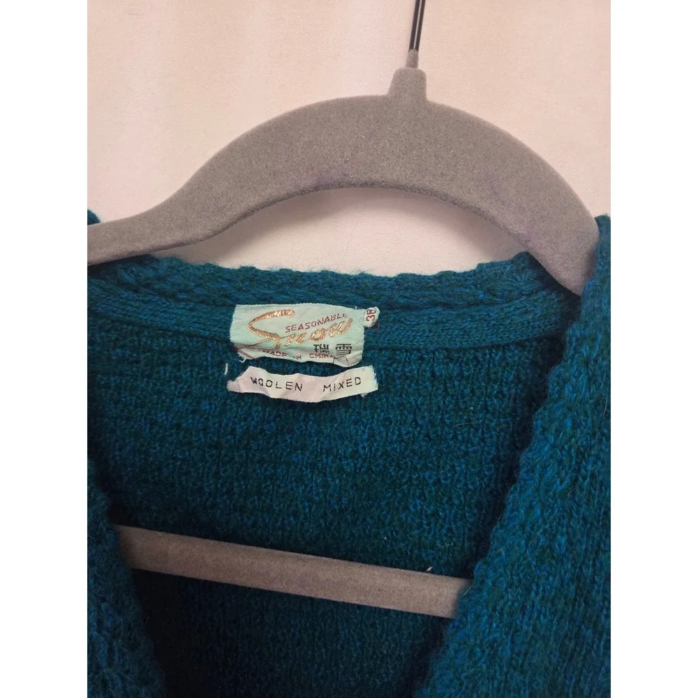 Vintage 1960s Teal Knit Sweater Vest Seapray Wool Blend Button Front Pockets Mod